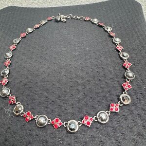 Sparkling‎ Red Crystal & Hematite Tone Flower Link Necklace